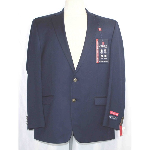 NEW Chaps Performance Series Navy Classic Fit Stretch Blazer Jacket Mens 46 Long - Picture 1 of 14